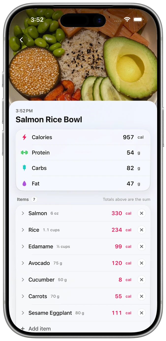 Salmon poke bowl broken down in Meal Pic